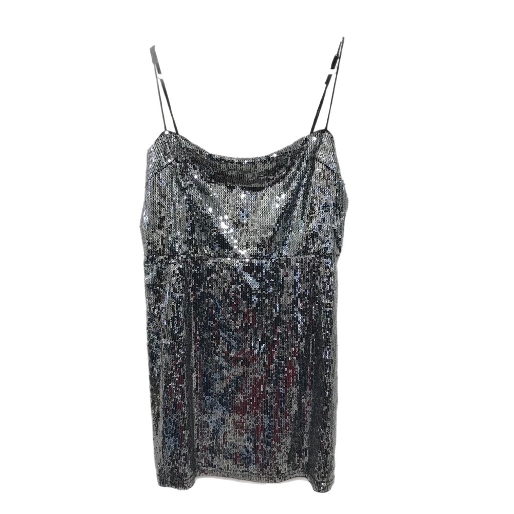 Urban Outfitters Silver Sequins Mini Dress Bodycon Spaghetti Strap - Picture 2 of 8